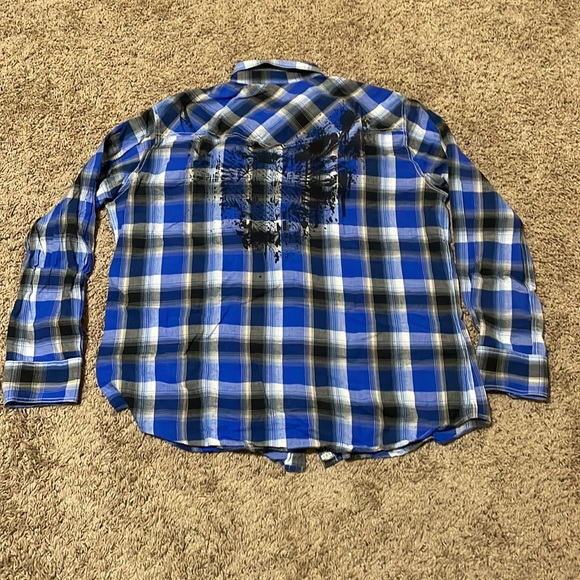 Ely 1878 Blue Pearl Snap Button Front Mens XL Blue Plaid Thick Stitching Graphic - Picture 2 of 11